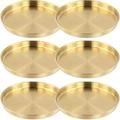 6 PCS Round Golden Serving Trays 9.8 Inches Circle Golden Decorative Trays Stainless Steel Coffee Table Tray Vanity Jewelry Makeup Organizer Countertop Tray for Bathrooms Cafes Restaurants