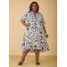 Plus Size Graffiti Linen Blend Hi Low Dress