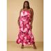 Plus Size Printed Plisse Satin Slip Dress