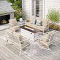 Alphamarts 7 Person Outdoor Patio Conversation Set w/ Fire Pit Table, Rocking Lounge Chairs, & Loveseat /Rust - Resistant in White | Wayfair