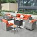 Latitude Run® Quinte 9 Piece Sofa Seating Group w/ Cushions, Rattan in Orange | 31.49 H x 83.85 W x 29.52 D in | Outdoor Furniture | Wayfair