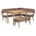 Wholesale Interiors Raisa Modern Bohemian Gray Washed Seagrass & Rattan Bench & Wood Table 4-piece Dining Nook Set Wood in Brown | Wayfair