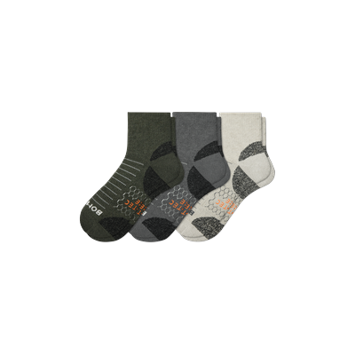 Men's Hiking Performance Quarter Sock 3-Pack - Olive Shade Mix - Medium - Cotton Blend - Bombas