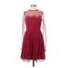 Express Casual Dress - A-Line High Neck Long sleeves: Burgundy Solid Dresses - Women's Size 00