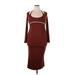 Casual Dress - Midi Scoop Neck 3/4 sleeves: Brown Solid Dresses - Women's Size 2X