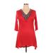 White Mark Casual Dress - Mini V-Neck 3/4 sleeves: Red Solid Dresses - New - Women's Size X-Large