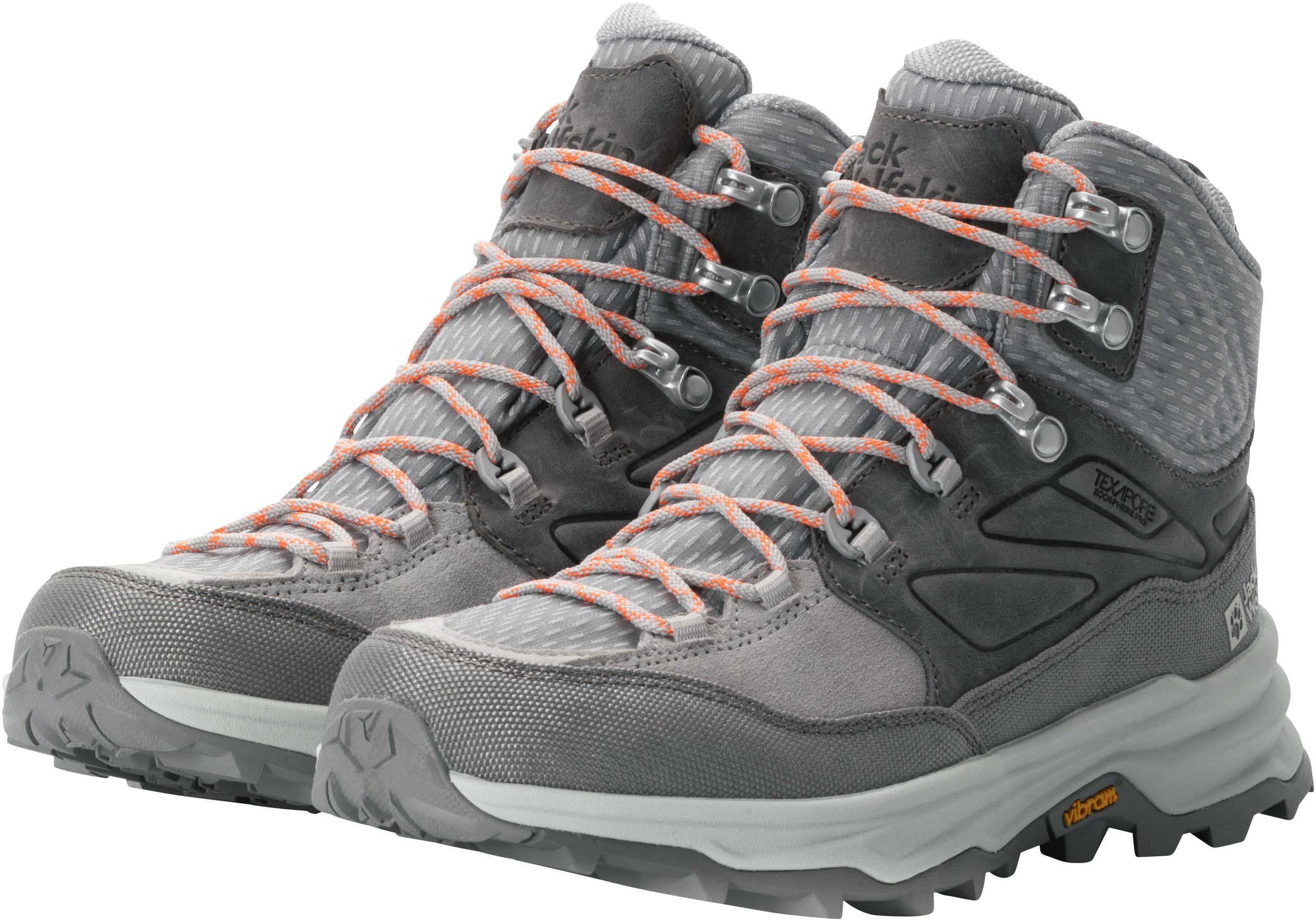 Wanderschuh JACK WOLFSKIN "CYROX TEXAPORE MID W", Damen, Gr. 38, grau, Leder, Textil, Schuhe Wanderschuh, Wasserdicht, Trekkingschuh