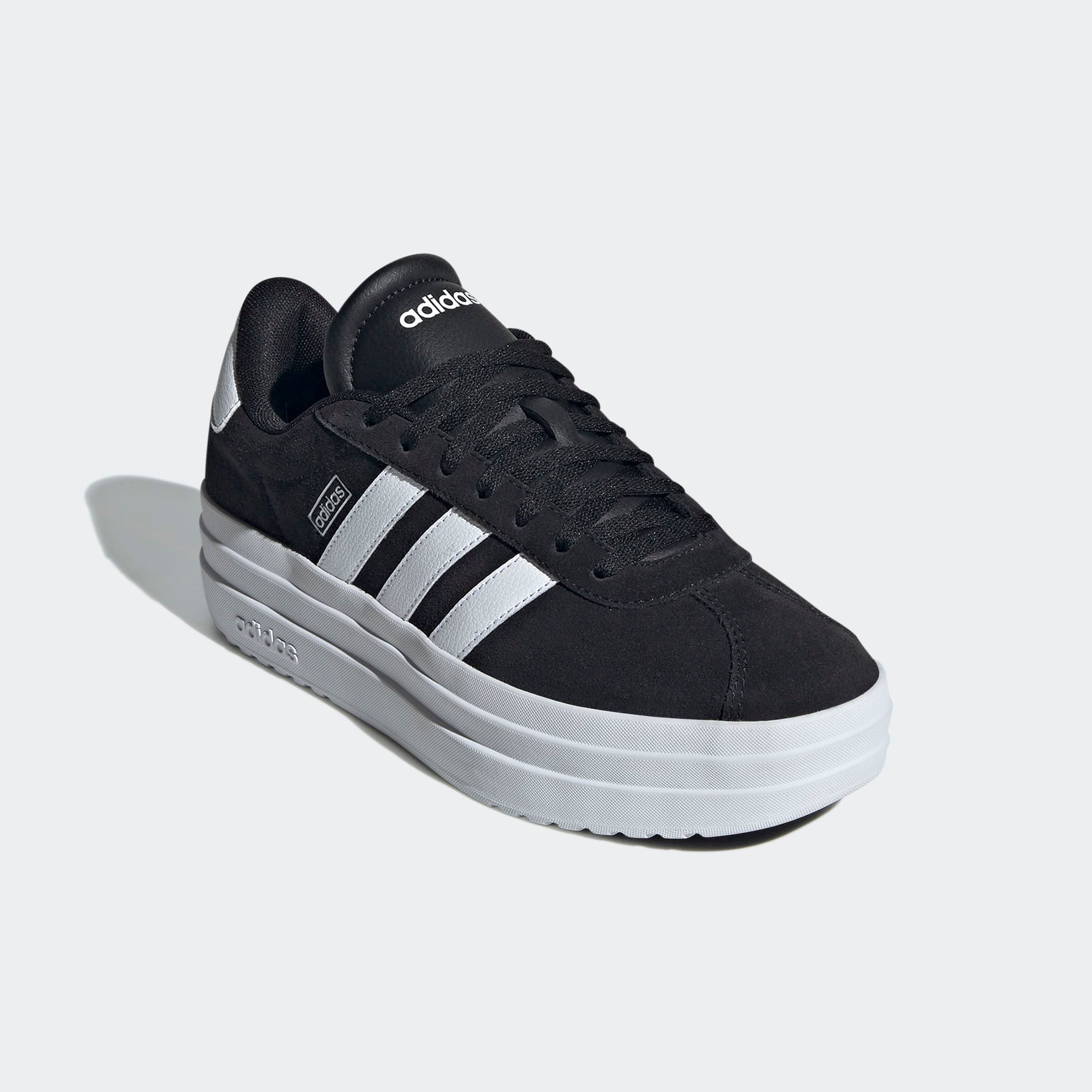 Plateausneaker ADIDAS SPORTSWEAR "VL COURT BOLD", Damen, Gr. 42,5, schwarz-weiß (core schwarz, ftwr weiß, ftwr weiß), Leder, Synthetik, Schuhe Plateausneaker, inspiriert vom Design des adidas gazelle bold