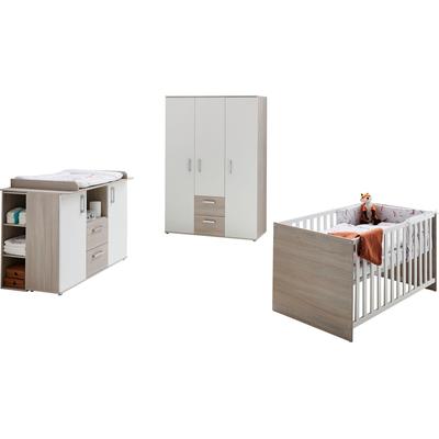 Babyzimmer-Komplettset LÜTTENHÜTT "Geert" Gr. mit Flachgitter, B/H: 70 cm x 140 cm, grau (ulme silber, nb, weiß) Baby Schlafzimmermöbel-Sets Komplett-Babybetten