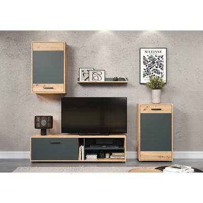 Wohnwand INOSIGN "Valetta", schwarz (eiche und anthrazit), B:205cm H:180cm T:35cm, Holzwerkstoff, Kunststoff, Kastenmöbel-Sets, inkl. Lowboard, Hängeschrank, Wandboard und Highboard Image