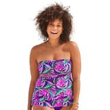 Plus Size Women's Smocked Bandeau Tankini Top by Swimsuits For All in Purple Palm Leaves (Size 18)