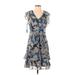 Tommy Hilfiger Casual Dress - A-Line V Neck Short sleeves: Blue Floral Dresses - Women's Size 4