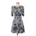 Lots of Love Casual Dress - Fit & Flare: Gray Floral Dresses - New - Women's Size Small