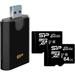 Silicon Power Combo SD/MMC and microSD Card Reader with 64GB Elite UHS-I microSDXC Memory SPU3AT5REDEL300K