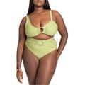 Plus Size Women's Ring Hardware Bikini Bottom by ELOQUII in Sage Green (Size 24)