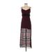 H&M Casual Dress - Midi V Neck Sleeveless: Burgundy Print Dresses - Women's Size 4