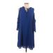 Mossimo Casual Dress - Shift Tie Neck 3/4 sleeves: Blue Solid Dresses - Women's Size Large