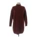 Forever 21 Casual Dress - Sweater Dress Turtleneck 3/4 sleeves: Burgundy Print Dresses - Women's Size Medium