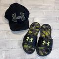 Under Armour Shoes | Boys Youth Underarmour Hat & Slide Sandals 4y Bundle!! | Color: Black/Green | Size: 4b