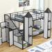 Twin over Twin Castle-Shaped Bunk Bed with Wardrobe and Multiple Storage, Sturdy Metal Bunk Bed Frame w/Guardrails & Staircase