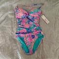 Lilly Pulitzer Swim | Lily Pulitzer Flamenco Onepiece Swimsuit Size 6 Multi Splendor In The Sand Print | Color: Blue/Pink | Size: 6