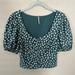 Free People Tops | Free People Green And White Floral Puff Sleeve Cropped Top Size S | Color: Green/White | Size: S