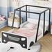 Race Car Floor Bed with Roof for Kids,Car Bed Frame with Wheels and Door Design, Solid Wood Montessori Car-Shaped Platform Bed