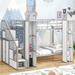 Twin over Twin Castle-Shaped Bunk Bed with Wardrobe and Multiple Storage, Sturdy Metal Bunk Bed Frame w/Guardrails & Staircase