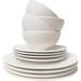 Embossed White Porcelain Round Dinnerware - 12 Piece Dinnerware Set