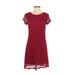 Xhilaration Casual Dress - Shift Crew Neck Short sleeves: Red Solid Dresses - Women's Size Small