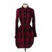 Gap Casual Dress - Shirtdress Collared Long sleeves: Burgundy Checkered/Gingham Dresses - Women's Size Small