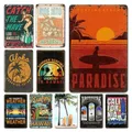 Vintage Beach Party Poster Metal Tin Signs Decor Surfing Paradise California Hawaii Metal Plate Home