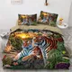 3D Bedding Set Black Duvet Quilt Cover Set Comforter Cover Pillowcase King Queen Size Animal Tiger