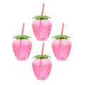 4 Sets Strawberry Cup Vases Jar with Lid and Drinking Glasses Party Juice Bottle Water