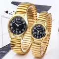 Fashion Women Men Watch Flexible Elastic Band Quartz Wrist Watch Black Dial Steel Strap Couple Watch