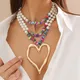 DIEZI Bohemian Multi Color Stone Necklace For Women Party Big Heart Pendant Turquoise Pearl Choker