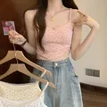 Lace Trim Crop Top small flower Cute Sweet Mini Vest Basic Casual Tee Women Camisole Summer Backless