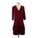 Saks Fifth Avenue Cocktail Dress - A-Line Plunge 3/4 sleeves: Burgundy Solid Dresses - Women's Size 4