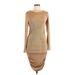 Shein Casual Dress - Midi Crew Neck Long sleeves: Tan Print Dresses - Women's Size Medium