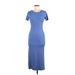 Freshman 1996 Casual Dress - Midi High Neck Short sleeves: Blue Print Dresses - Women's Size Medium