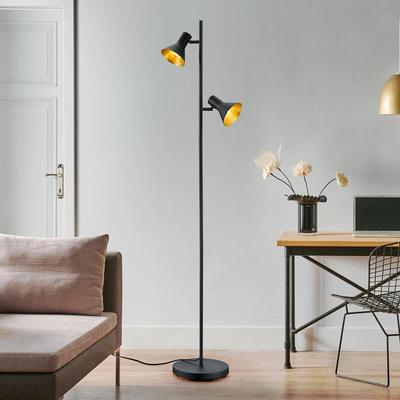 Stehlampe Wohnzimmer Gelenkleuchte Deckenfluter Stehleuchte schwarz gold mit Fußschalter, Metall, Image