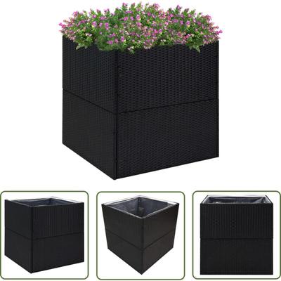The Living Store Pflanzkübel Schwarz 80x80x80 cm Poly Rattan - Pflanzkübel - Blumenerde Image