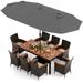 Costway 9 Piece Outdoor Dining Set with 15 Feet Double-Sided Twin Patio Umbrella-Gray