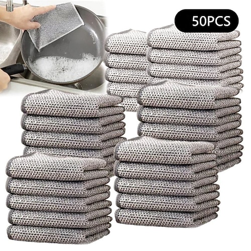 Chiffons multi-usages pour laver la vaisselle 10/20/50pcs pour humide et sec 2025 nouveau chiffon à vaisselle en fil multifonctionnel non rayant nettoie et lave pour vaisselle plaques de cuisson