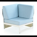 Fauteuil d'angle en aluminium et fibre blanche avec coussins bleus