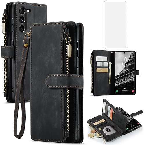 Handy Hülle Handyhüllen Für Samsung Galaxy S23 S22 S21 FE S21 Ultra Plus S20 A34 A54 A53 A32 A52 Leder Brieftaschenhülle Staubdicht Leder Ständer Einfarbig PU-Leder Image