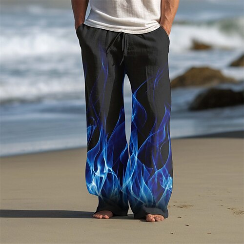 Herren Feuer Freizeithose Hosen Hose Baggy-Hosen Mittlere Taille Vintage Outdoor Streetwear Alltagskleidung Herbst Winter Blau Schwarz Rot Image