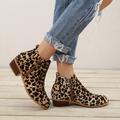 Women's Boots Plus Size Daily Solid Color Leopard Booties Ankle Boots Winter Chunky Heel Round Toe Fashion Casual Comfort Walking PU Zipper Leopard Black Blue