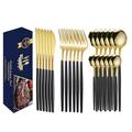 Portuguese Stainless Steel Tableware Titanium Plated Gold Gift Box Steak Knife Fork Spoon 24 Piece Set