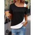 T shirt Tee Women's White Pink Color Block Patchwork One Shoulder Street Daily Fashion One Shoulder S